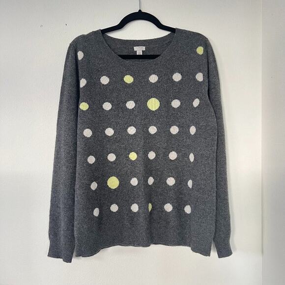 Halogen Grey Polka Dot Cashmere Crewneck Sweater - Picture 1 of 5
